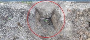 Probegrabung an der Wand des LG-Stand